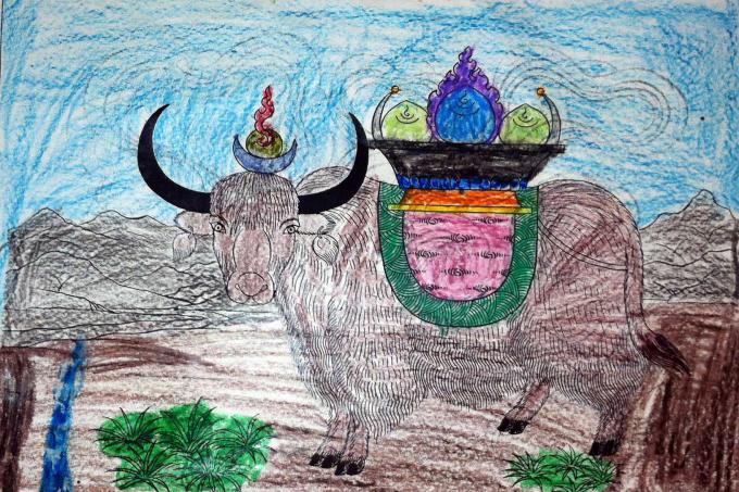 We were thrilled to see a large turnout of Tibetan children at the event. This is the work of one of our youngest artists.